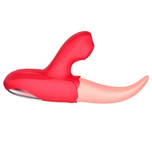 Vibrator dublu în formă de limbă MARTINELLA Crazy Tongue, cu 10 funcții de vibrație, cu stimulator clitoris cu 10 funcții de pulsații, roșu