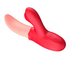 Vibrator dublu în formă de limbă MARTINELLA Crazy Tongue, cu 10 funcții de vibrație, cu stimulator clitoris cu 10 funcții de pulsații, roșu