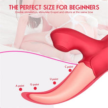 Vibrator dublu în formă de limbă MARTINELLA Crazy Tongue, cu 10 funcții de vibrație, cu stimulator clitoris cu 10 funcții de pulsații, roșu