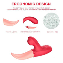 Vibrator dublu în formă de limbă MARTINELLA Crazy Tongue, cu 10 funcții de vibrație, cu stimulator clitoris cu 10 funcții de pulsații, roșu