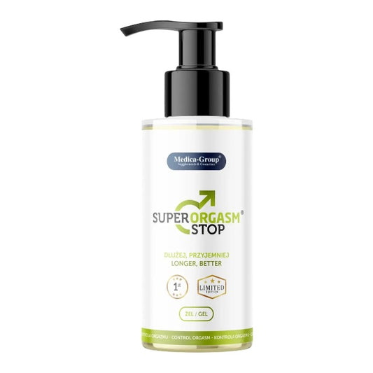 Gel MEDICA-GROUP Super Orgasm Stop, pentru întârzierea ejaculării, efect ușor de răcire, cu aloe vera și mușețel, 150 ml