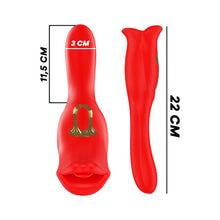 Vibrator MIA Siena Triple Pleasure, 10 funcții de vibrație și stimulare clitoridiană, design în formă de gură, rezistent la apă, roșu