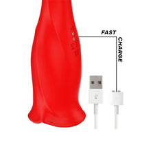 Vibrator MIA Siena Triple Pleasure, 10 funcții de vibrație și stimulare clitoridiană, design în formă de gură, rezistent la apă, roșu