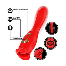 Vibrator MIA Siena Triple Pleasure, 10 funcții de vibrație și stimulare clitoridiană, design în formă de gură, rezistent la apă, roșu