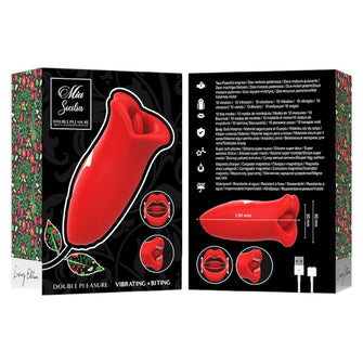 Stimulator clitoris MIA SICILIA Double Pleasure, cu funcție de vibrație și mușcătură, în formă de trandafir, roșu