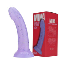 Dildo LovingJoy MINA STARLIGHT Silicone Dildo, bază cu ventuză pentru fixare, lungime inserabilă 15 cm, mov cu stelute