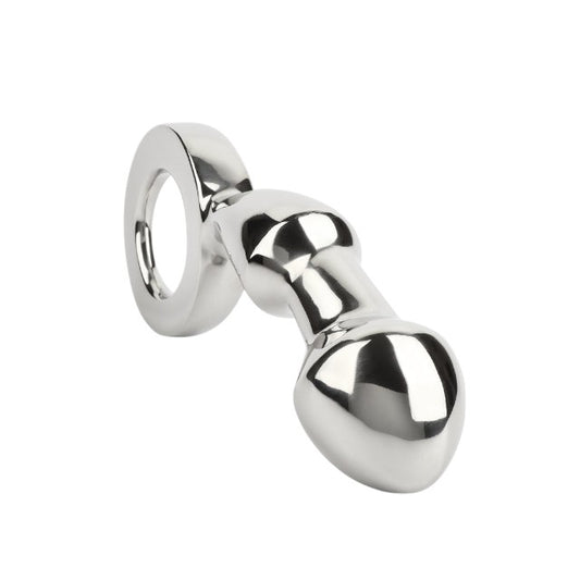 Plug anal MR. STEEL Drang Fun Plug, cu inel pentru extracție, din oțel inoxidabil, lungime 13 cm, argintiu