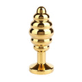 Plug anal MR. STEEL Twister Butt Plug Large, din oțel inoxidabil, cu striații și bază cu cristal, lungime 10 cm (mare), auriu