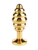 Plug anal MR. STEEL Twister Butt Plug Medium, din oțel inoxidabil, cu striații și bază cu cristal, lungime 7.8 cm (mediu), auriu