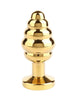 Plug anal MR. STEEL Twister Butt Plug Small, din oțel inoxidabil, cu striații și bază cu cristal, lungime 5.7 cm (mic), auriu