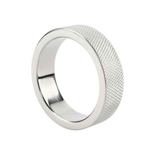 Inel pentru penis MR. STEEL CrissCross C-Ring, cu design geometric, din oțel inoxidabil, diametru 5.5 cm (mare), argintiu