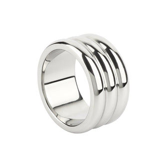 Inel pentru penis MR. STEEL Elegant Deep C-Ring, cu striații, din oțel inoxidabil, diametru 4.5 cm (mic), argintiu