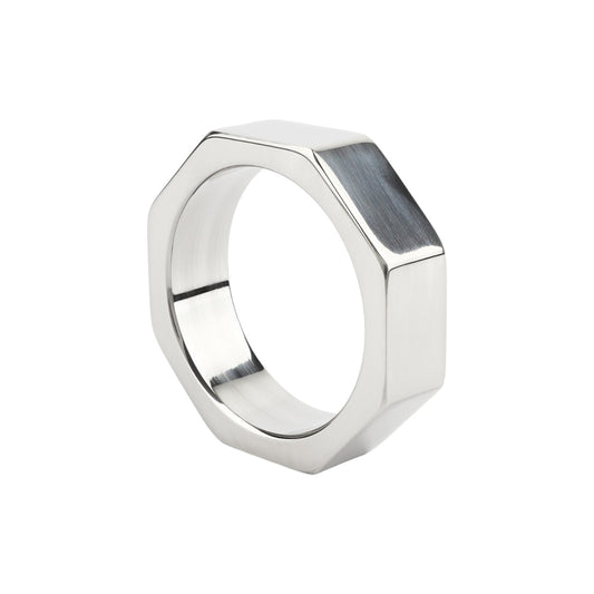 Inel pentru penis MR. STEEL Nut C-Ring, în formă de piuliță, din oțel inoxidabil, diametru 4.5 cm (mic), argintiu