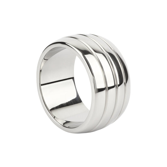 Inel pentru penis MR. STEEL Oval Barrel C-Ring, cu striații, din oțel inoxidabil, diametru 5 cm, argintiu