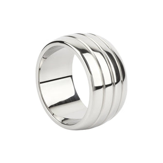 Inel pentru penis MR. STEEL Oval Barrel C-Ring, cu striații, din oțel inoxidabil, diametru 5 cm, argintiu