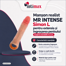 Manșon realist MR INTENSE Simon L, pentru extensia și îngroșarea penisului, lungime inserabilă 11.5 cm, +4.5 cm, culoarea pielii