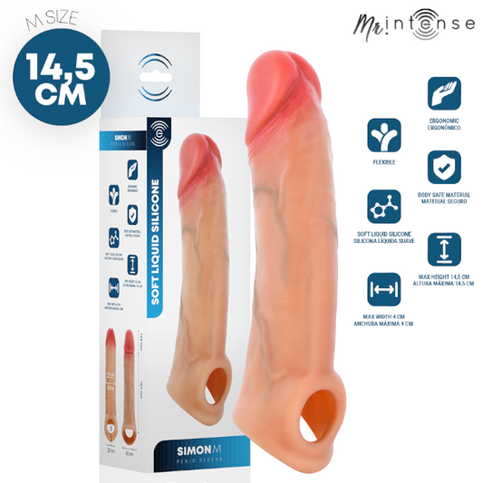 Manșon realist MR INTENSE Simon M, pentru extensia și îngroșarea penisului, lungime inserabilă 10.1 cm, + 4.5 cm, culoarea pielii