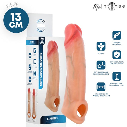 Manșon realist MR INTENSE Simon S, pentru extensia și îngroșarea penisului, lungime inserabilă 8.5 cm, + 4.5 cm, culoarea pielii