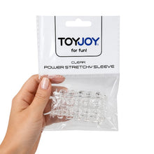 Manșon pentru penis cu striații TOYJOY Power Stretchy Sleeve, pentru stimulare intensă și îngroșare, transparent