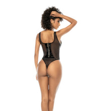 Lenjerie teddy sexy MAPALÉ Gloss Black, body din material lucios cu spate din plasă, culoare negru, mărime L (model 2753)