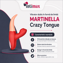 Vibrator dublu în formă de limbă MARTINELLA Crazy Tongue, cu 10 funcții de vibrație, cu stimulator clitoris cu 10 funcții de pulsații, roșu