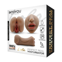 Masturbator realist triplu INTOYOU Lola, interior texturat, simulare orală vaginală și anală, material moale și flexibil, rezistent la apă, culoarea pielii, 20 cm, 650 g