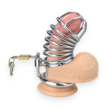 Cușcă pentru penis LOVETOY Emperor Metal, pentru castitate bărbați, cu inel pentru penis, din oțel inoxidabil, culoare argintiu, diamentru 4.4 cm
