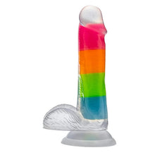 Dildo NEO Elite Glow In The Dark Rainbow Rave, din silicon lichid, bază cu ventuză, lungime 16.5 cm, multicolor fosforescent