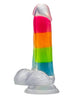 Dildo NEO Elite Glow In The Dark Rainbow Rave, din silicon lichid, bază cu ventuză, lungime 16.5 cm, multicolor fosforescent