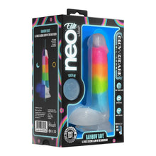 Dildo NEO Elite Glow In The Dark Rainbow Rave, din silicon lichid, bază cu ventuză, lungime 16.5 cm, multicolor fosforescent