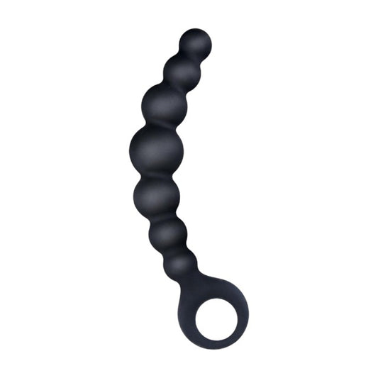 Bile anale NMC Arse Beads 7", design curbat cu inel de extracție, lungime 17.8 cm, din silicon, negru (635861)