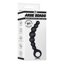 Bile anale NMC Arse Beads 7", design curbat cu inel de extracție, lungime 17.8 cm, din silicon, negru (635861)