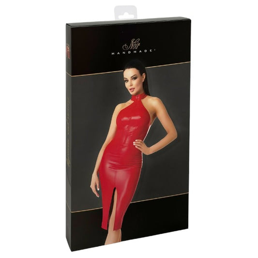 Rochie sexy NOIR HANDMADE Dress, costum erotic din material lucios, design cu guler și fermoar, culoare roșu, mărime S(27190703021)