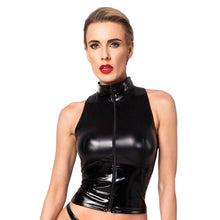 Vestă sexy NOIR HANDMADE Top, din material lucios, design cu guler pe gât și fermoar, culoare negru, mărime S