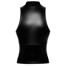 Vestă sexy NOIR HANDMADE Top, din material lucios, design cu guler pe gât și fermoar, culoare negru, mărime S