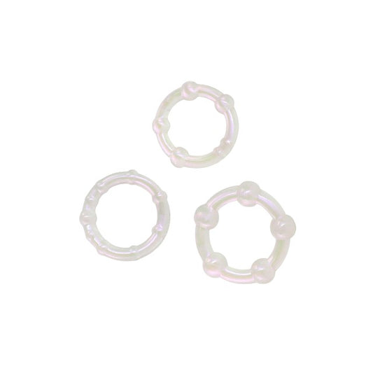 Set 3 inele pentru penis NS NOVELTIES Fantasia, din material flexibil, diametre progresive 2 - 2.3 cm, alb transparent