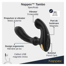 Vibrator anal NAPPEX TAMBO, pentru stimularea prostatei, control prin telecomandă, 9 funcții de vibrație, negru