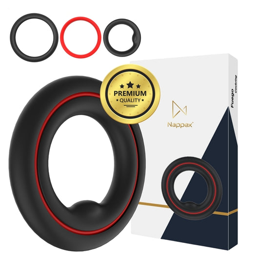 Set 3 inele pentru penis Nappex - Fuego, pentru imbunatatirea performatelor sexuale, intarzie ejacularea, 1 set x 30 mm, 38 mm, 43 mm, negru/ rosu