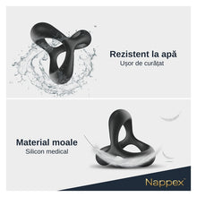 Inel pentru penis Nappex - Jari, dublu pentru stimularea erectiei, din silicon, negru