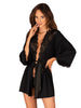 Halat sexy OBSESSIVE Bellastia Peignoir, din satin cu dantelă decorativă, culoare negru, mărime XL/XXL