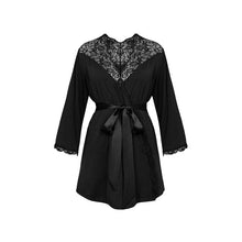 Halat sexy OBSESSIVE Bellastia Peignoir, din satin cu dantelă decorativă, culoare negru, mărime XL/XXL