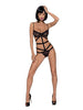 Lenjerie sexy teddy OBSESSIVE Bondy, cupe transparente din plasă, lanțuri fine tip bijuterie, model tanga, culoare negru, mărime S/M