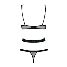 Lenjerie sexy teddy OBSESSIVE Bondy, cupe transparente din plasă, lanțuri fine tip bijuterie, model tanga, culoare negru, mărime S/M