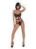 Lenjerie sexy teddy OBSESSIVE Bondy, cupe transparente din plasă, lanțuri fine tip bijuterie, model tanga, culoare negru, mărime S/M