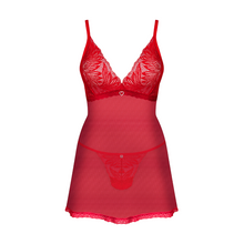 Set 2 piese sexy OBSESSIVE Chilisa, babydoll cu dantelă, chilot sexy tanga , bretele reglabile, culoare roșu, mărime M/L