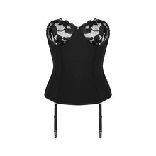 Corset erotic cu portjartier OBSESSIVE Editya, design cu sutien din dantelă florală, culoare negru, mărime XS/S