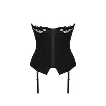 Corset erotic cu portjartier OBSESSIVE Editya, design cu sutien din dantelă florală, culoare negru, mărime XS/S