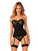 Corset erotic cu portjartier OBSESSIVE Editya, design cu sutien din dantelă florală, culoare negru, mărime M/L