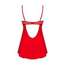 Set sexy chemise OBSESSIVE Ingridia, rochie cu dantelă + chilot sexy tanga, bretele reglabile, culoare roșu, mărime XS/S