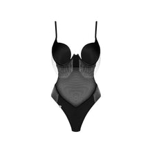 Lenjerie sexy teddy OBSESSIVE Milladis, body erotic cu lanțuri argintii și plasă transparentă, culoare negru, mărime M/L